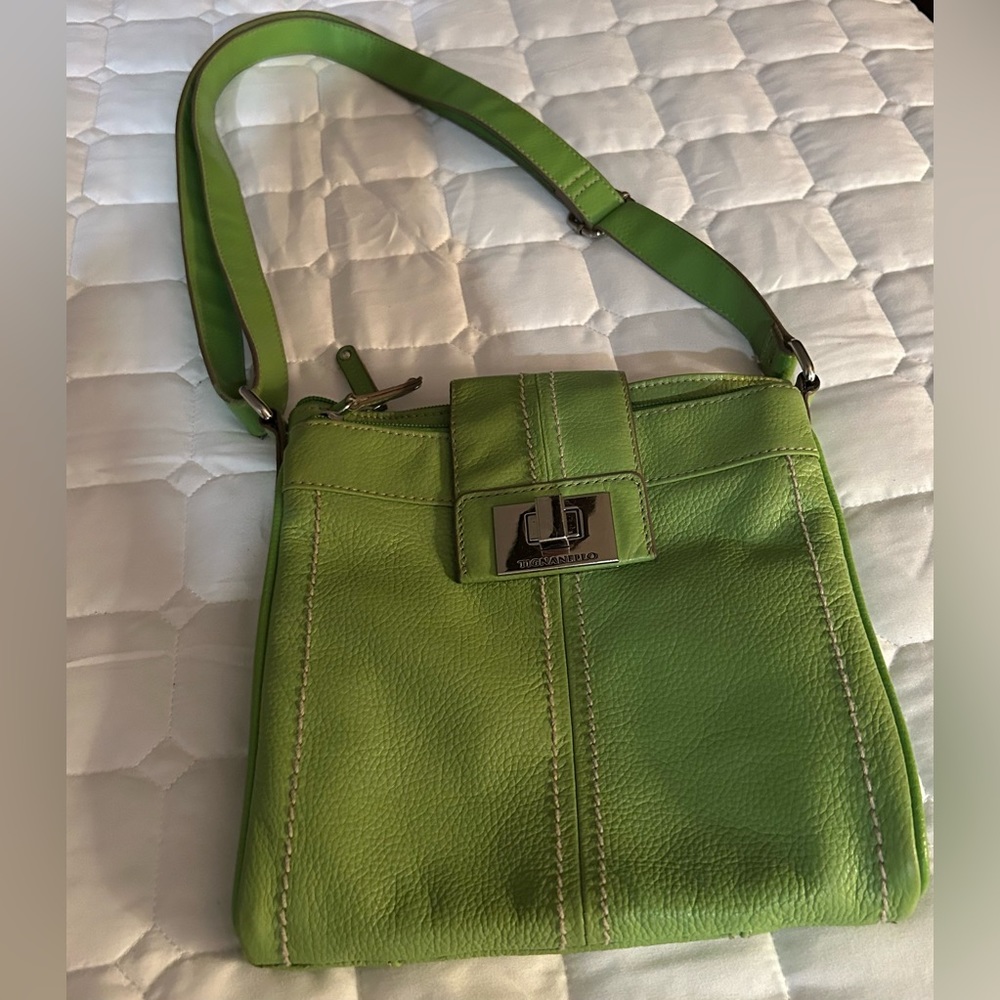 Lime Green Tignanello leather crossbody bag. 8” x 8.5”